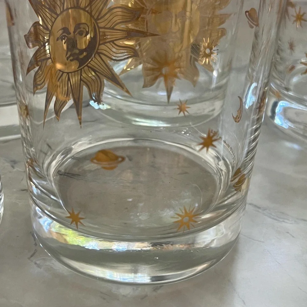 Set of 8 vintage Culver Celestial mid-century gold tumblers